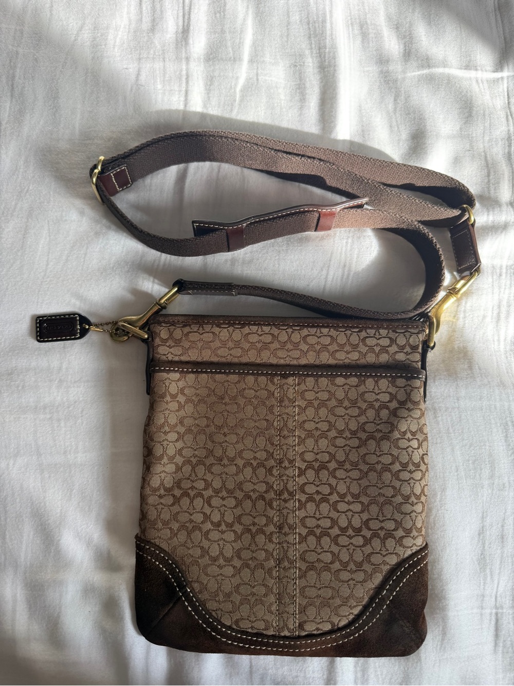 Vintage Brown Coach Signature Jacquard Crossbody